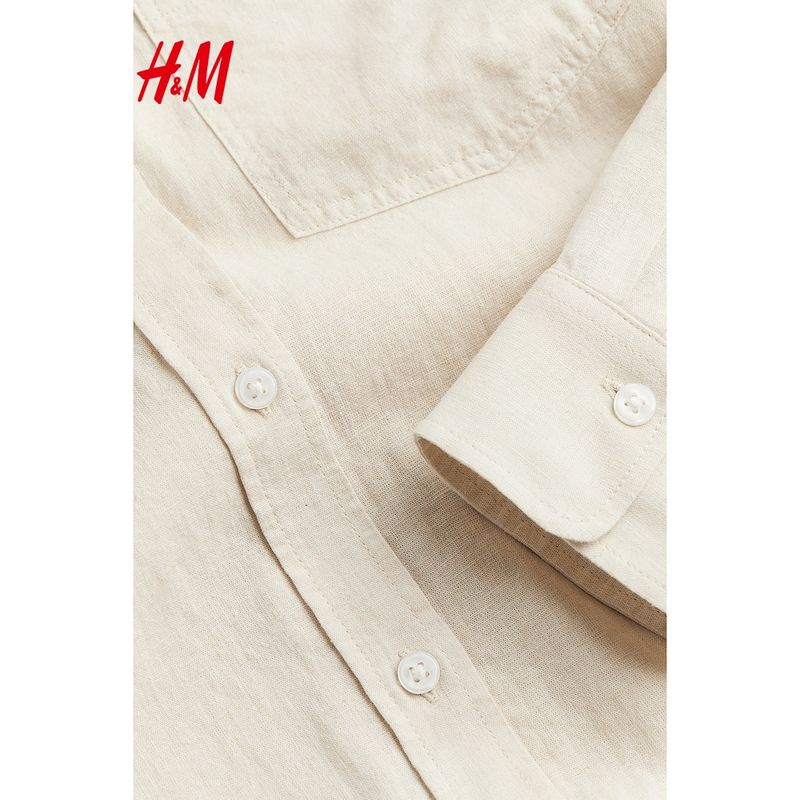 

HM Women s Summer Casual Fold Collar Relaxed Linen Blended Shirt Casual and Comfortable Tops 1213682