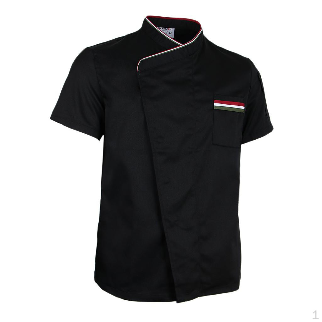 Chef Apparel Short Sleeve Men s Women Jacket Coat Invisible Snap Button M_Black1