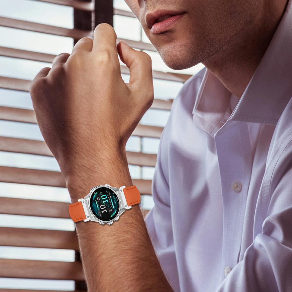 Litchi Texture Genuine Cow Leather Strap for Garmin Fenix 8 47mm/Tactix 8 47mm/quatix 8 47mm Pointed-End Watch Band with Silver Buckle