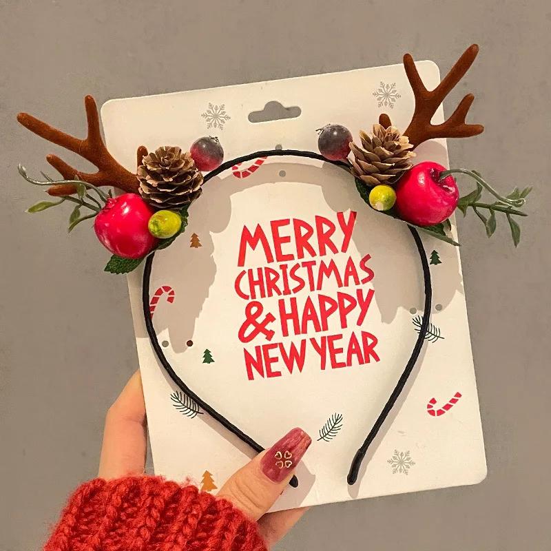 Cartoon 3D Spring Christmas Headband Fluffy Plush Christmas Hat Santa Claus Hairband Cosplay Prop Deer Ear Xmas Hair Accessories
