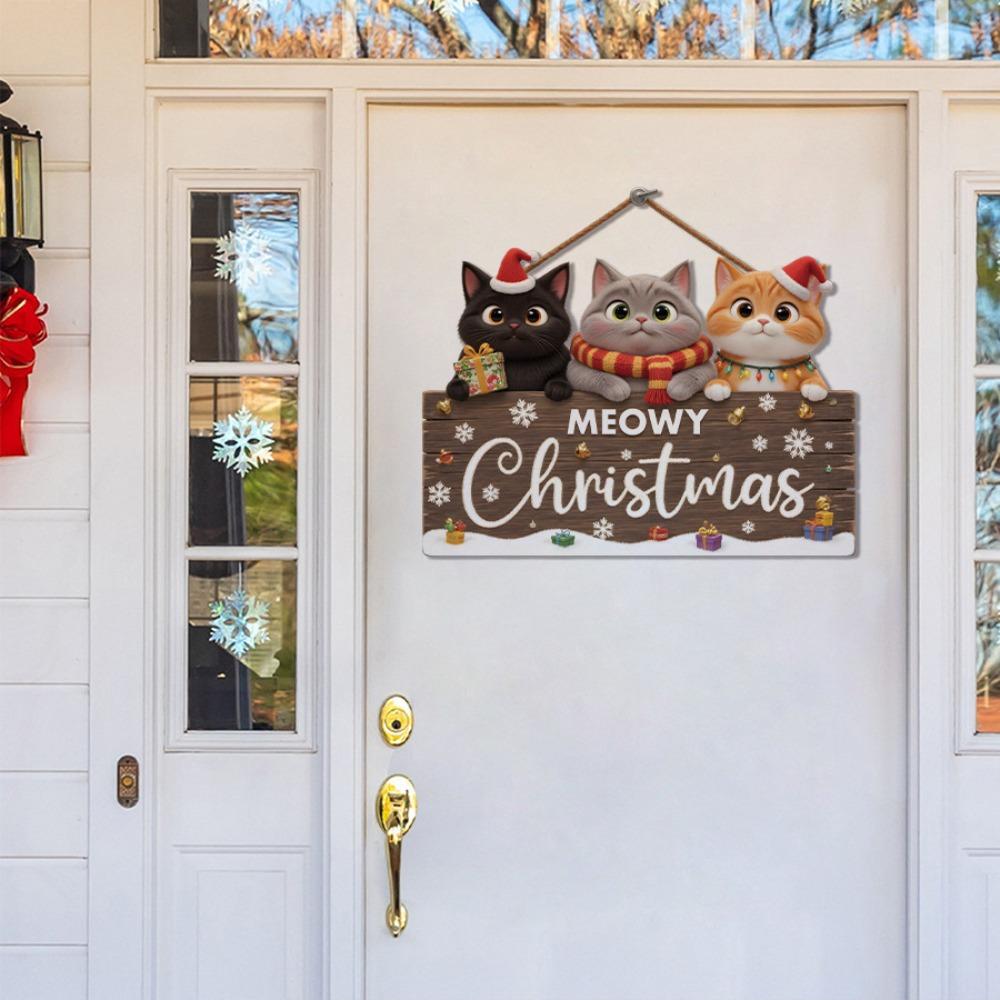 New Wooden Christmas Hanging Ornament 2D Flat Cute Cat Pendant Creative Christmas Supplies Wall Decor for Door Bedroom