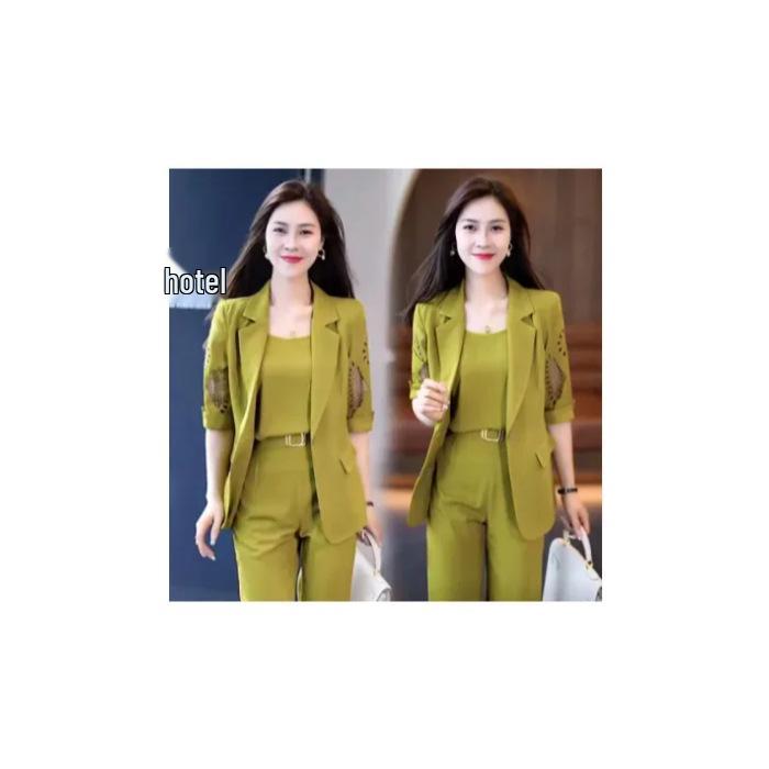 Women's 2025 New Fashion Professional Three-Piece Summer Slimming Suit with Harem Pants