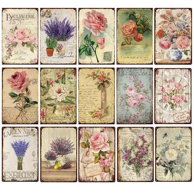 Blume Vintage Shabby Metallblechschild Künstlerisches Blechbild Innen Haus Wohnzimmer Dekor Pin Up Man Cave Wandaufkleber Blech Pla