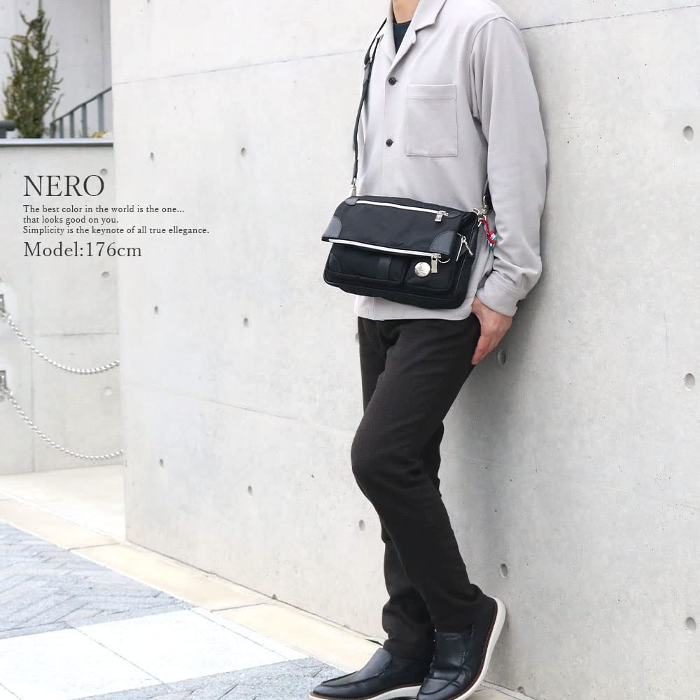 Orobianco Clutch Bag with Shoulder Made in Made of Limonta Genuine Leather and Brand Name CAMELOT-B (NERO/Black) Strap, 2-Way, Italy, Nylon, Nylon,