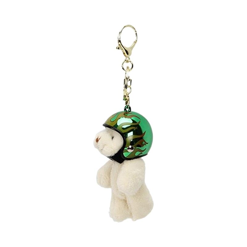 Motorcycle Bear Keychain Plush Keyring Cartoon Locomotive Animal Pendant for Bags and Phones Eye Catching Key Chain