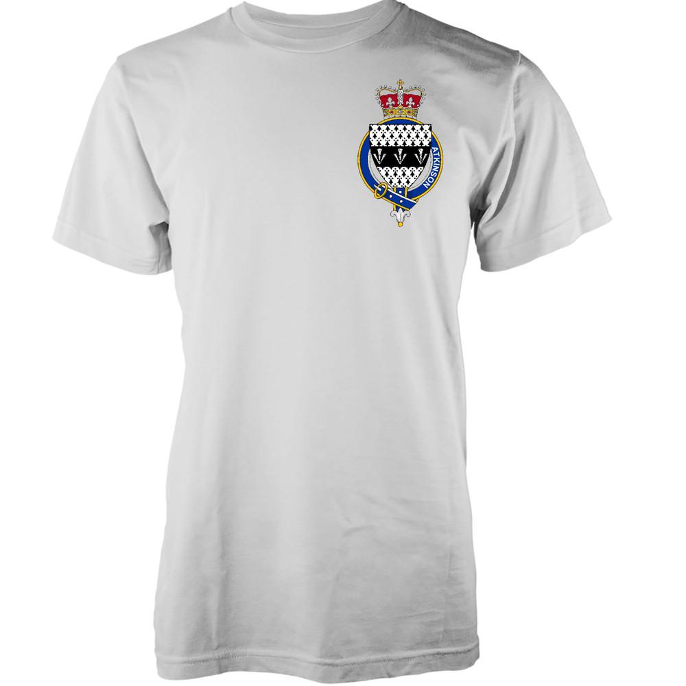 

Personalised Family Name Atkinson T-Shirt Family Crest Badge Coat Of Arms Adult 4XL