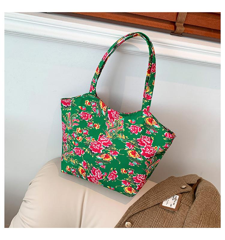 Popular Northeast Big Flower Bags2024 New Women's Large Capacity Tote Bag Ethnic Trend Shoulder Satchel Axillary