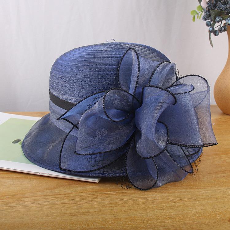 Elegant Temperament Mesh Yarn Flower Top Hat Women'S Fashion Versatile Organza Small Pot Hat Summer Sun Protection Sun Hat