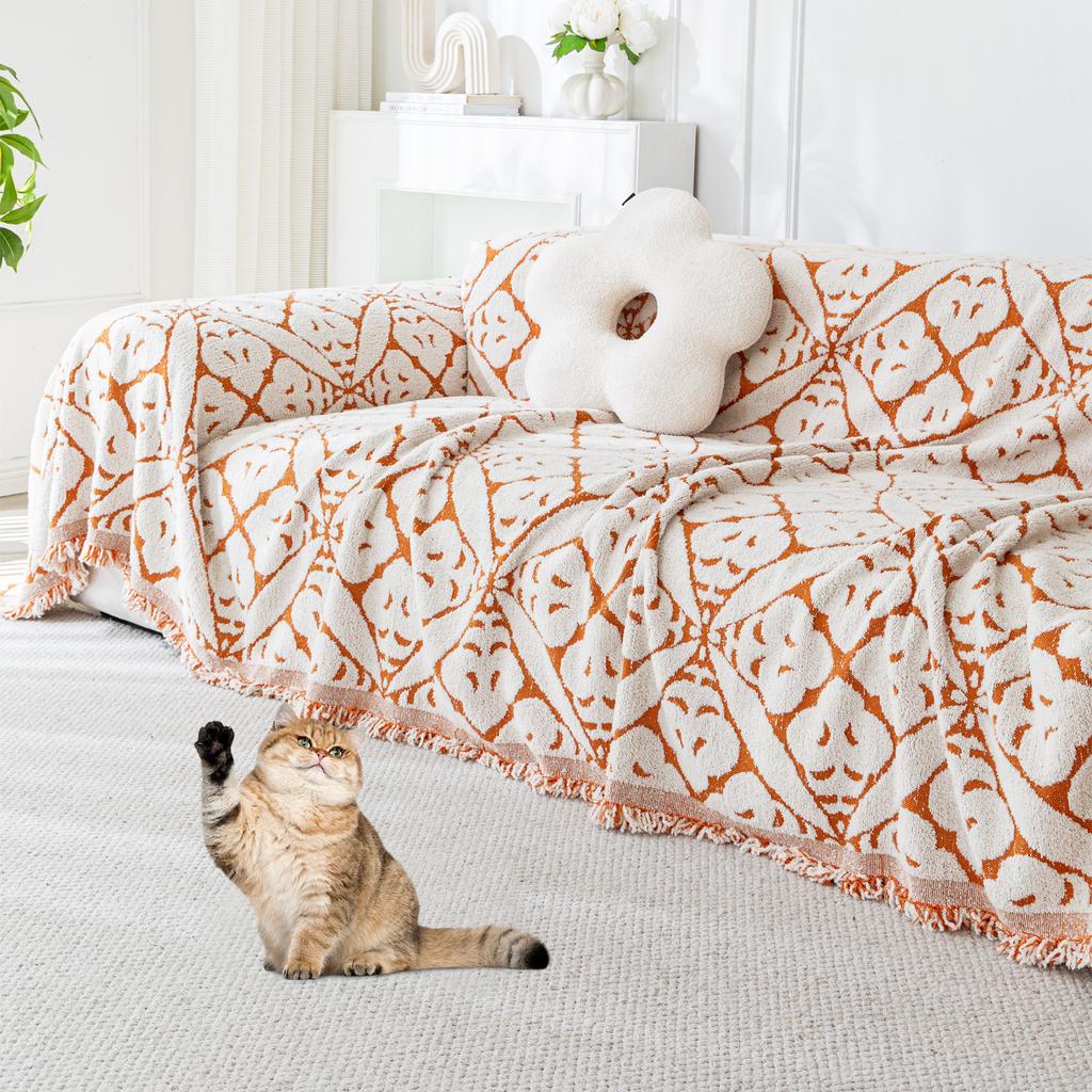 Couch Covers for Sofa Boho Sofa Covers Chenille Blanket Khaki Geometric Rhombic Diamond Couch Covers for Sectional Sofa L Shape