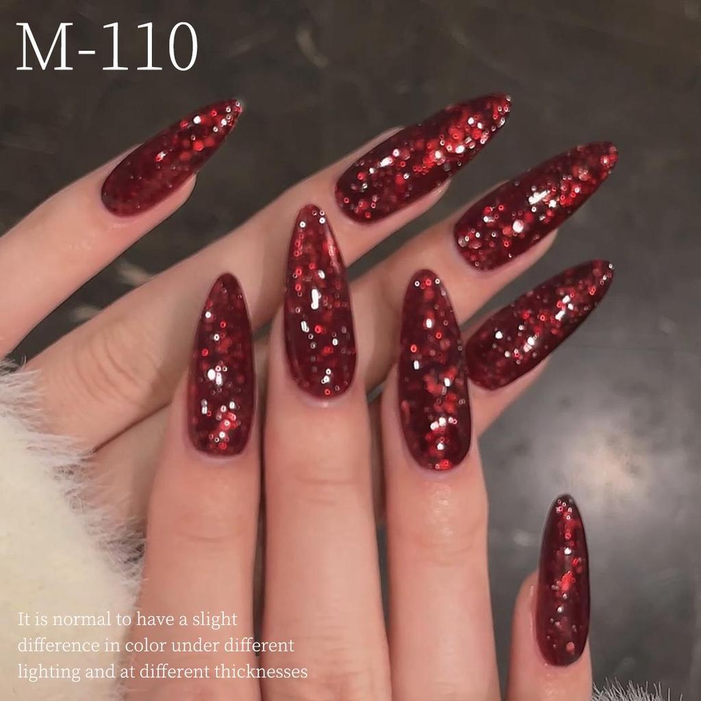 2025 Angkor Red Glitter Gel Nail Polish - Celebrity-Endorsed New Year Favorite