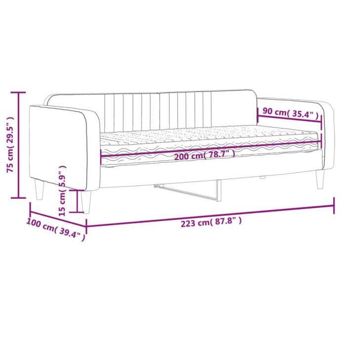 VidaXL Daybed with Mattress Light Grey 90x200 Cm Velvet 3197039