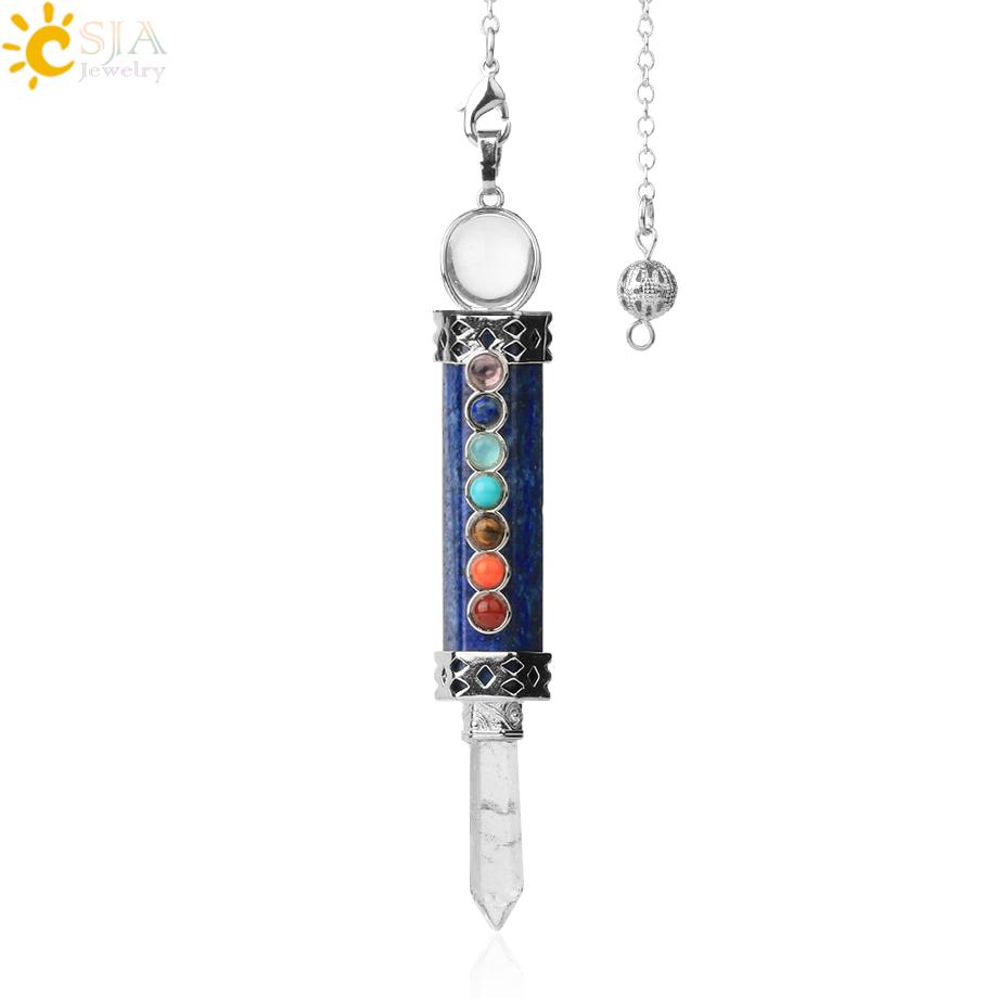 CSJA 7 Chakra Divination Pendulum for Dowsing Crystal Quartz Pendulums 2021 Natural Stone Pendant Wand Pendulos Spiritual G676