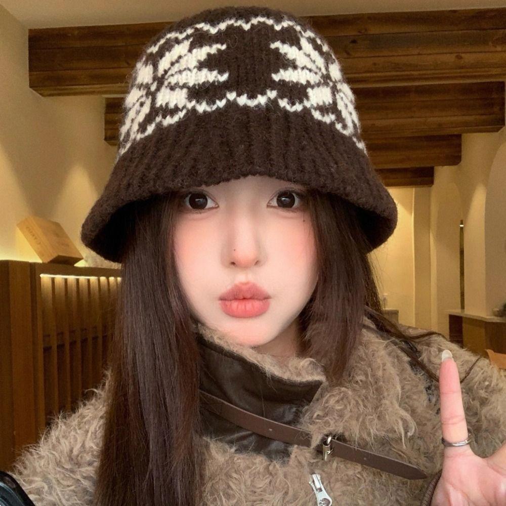 Warm Jacquard Pattern Beanies Printed Printing Knit Cap Snowflake Jacquard Knitted Hat  Girls