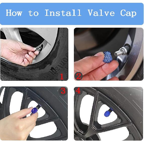 Bling Car Tire Valve Stem Caps, 4Pcs Universal Shinny Tire Air Valves Stem Caps, Sparkling Tire Valves Caps Dustproof for Most Cars, Motorcycles,