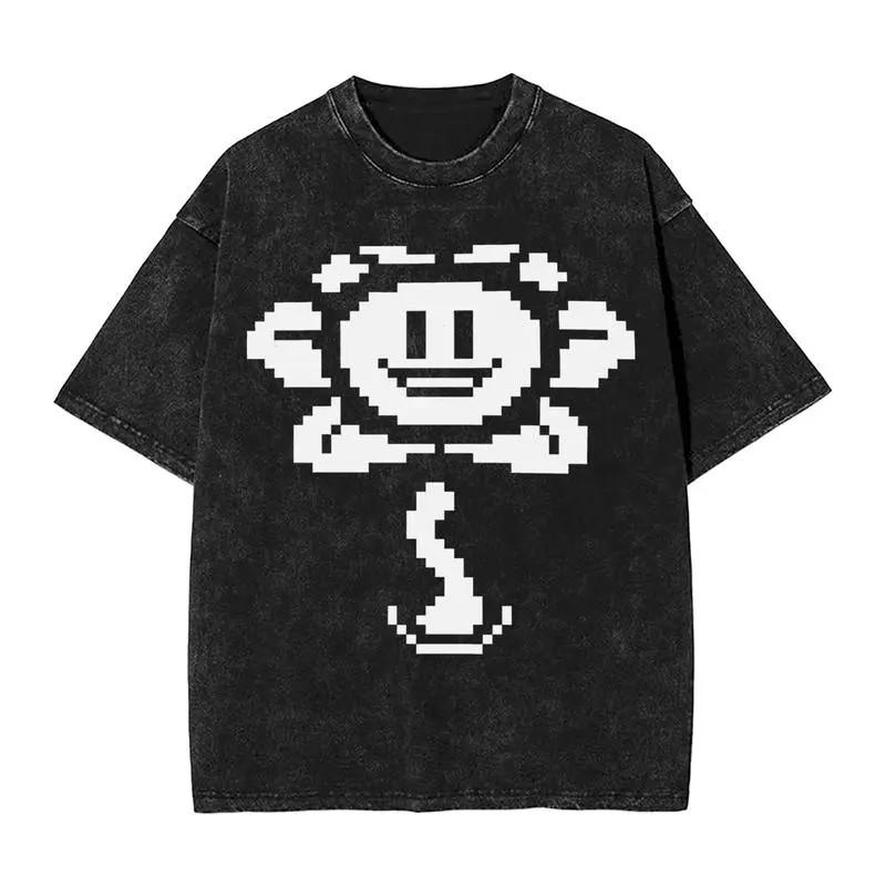 Flowey Printed T-shirt Gothic Y2k Vintage Washed Oversized T Shirt Men's Clothing High Quality 100% Cotton Tees Tops
