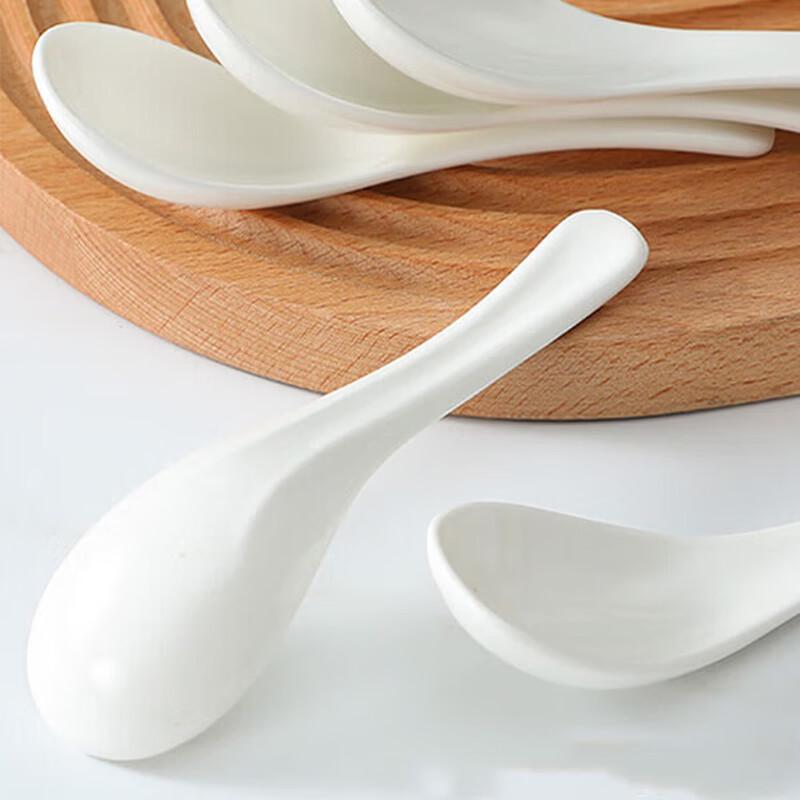 Pure White Ceramic Bent Handle Spoons, 5-Pack