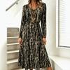 Spot European and American Popular Long-sleeved V-neck Dress