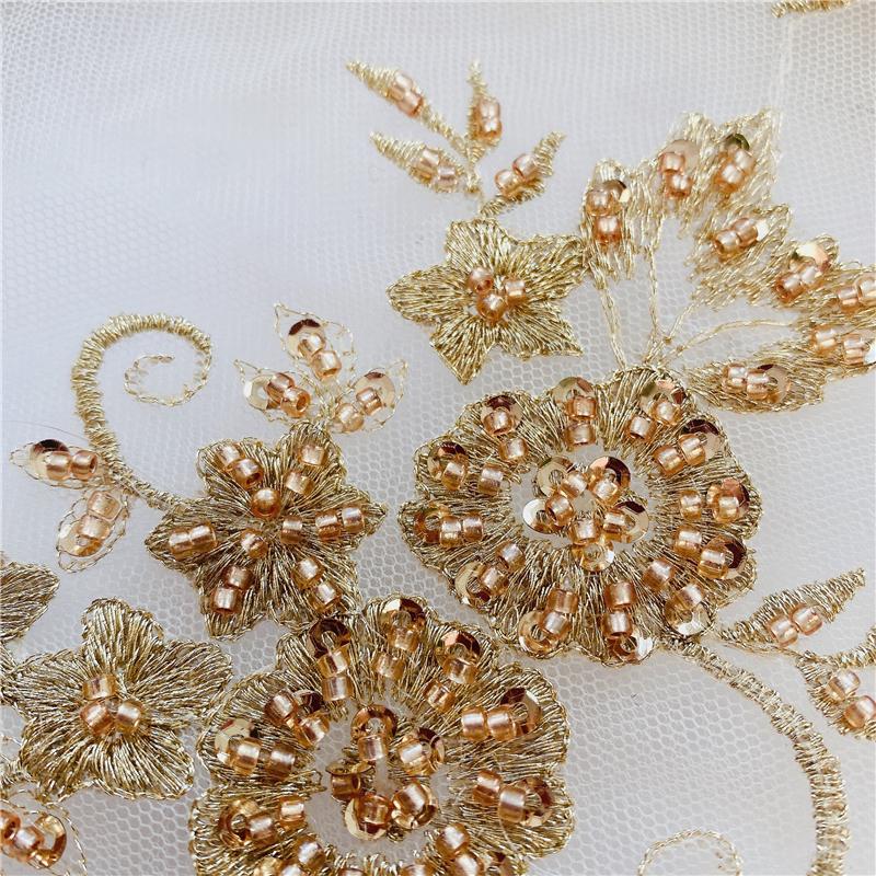 1Pcs Golden Silver Lace Applique Beads Neckline Collar Appliques Embroidery Lace Trim Fabric Cloth Sewing Patchwork