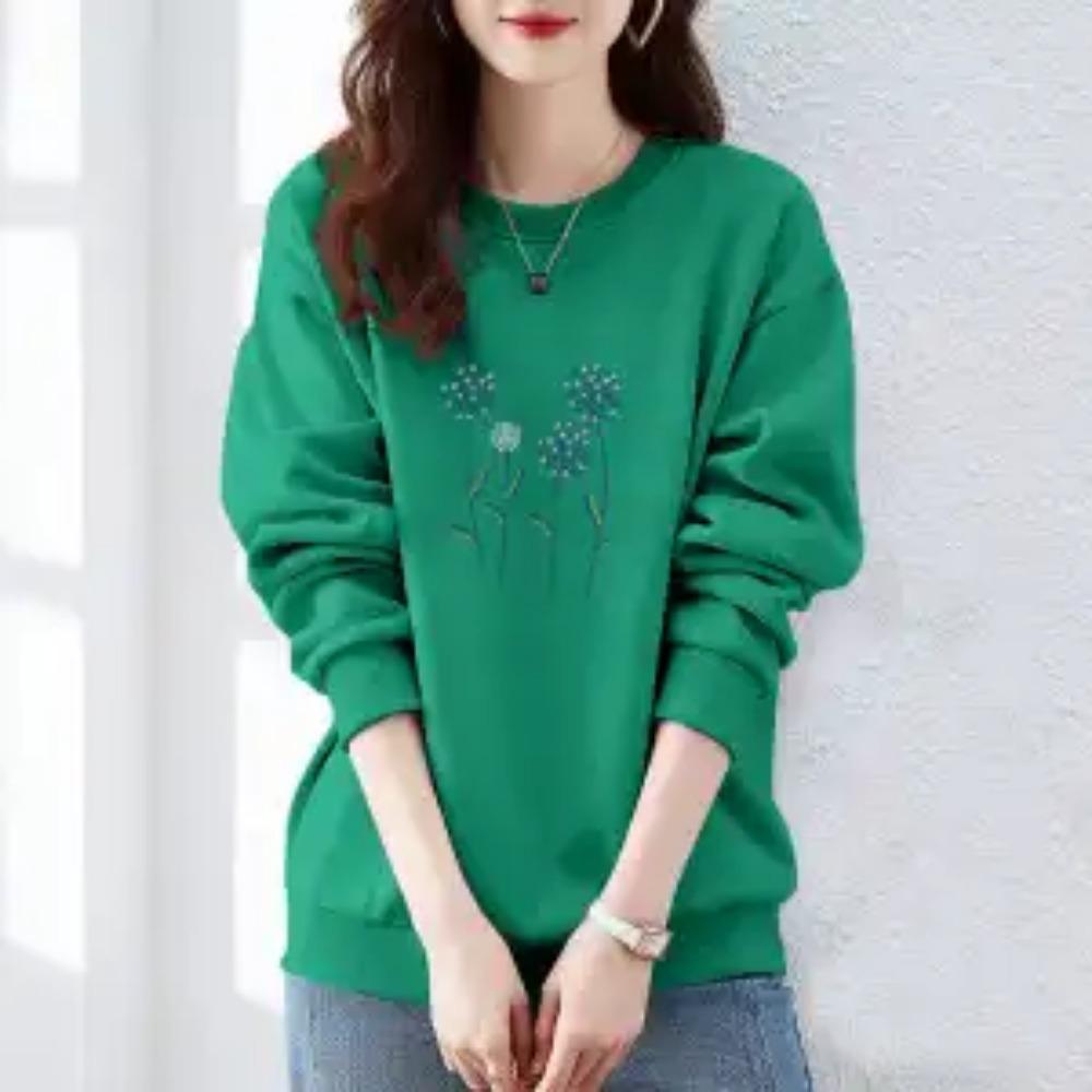 Autumn and Winter Women's Crew Neck Long Sleeves Printing Loose Pullovers Korean Hoodies Fashion Classic Casual All Match Tops