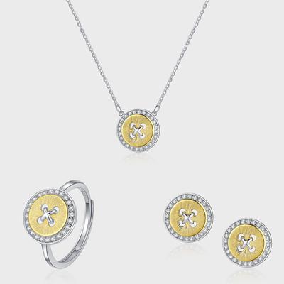 S925 Sterlingsilber Knopf Elegant Nischendesign Hoher Sinn für Mode Leichter Luxus Gold Ohrstecker Ring Halskette