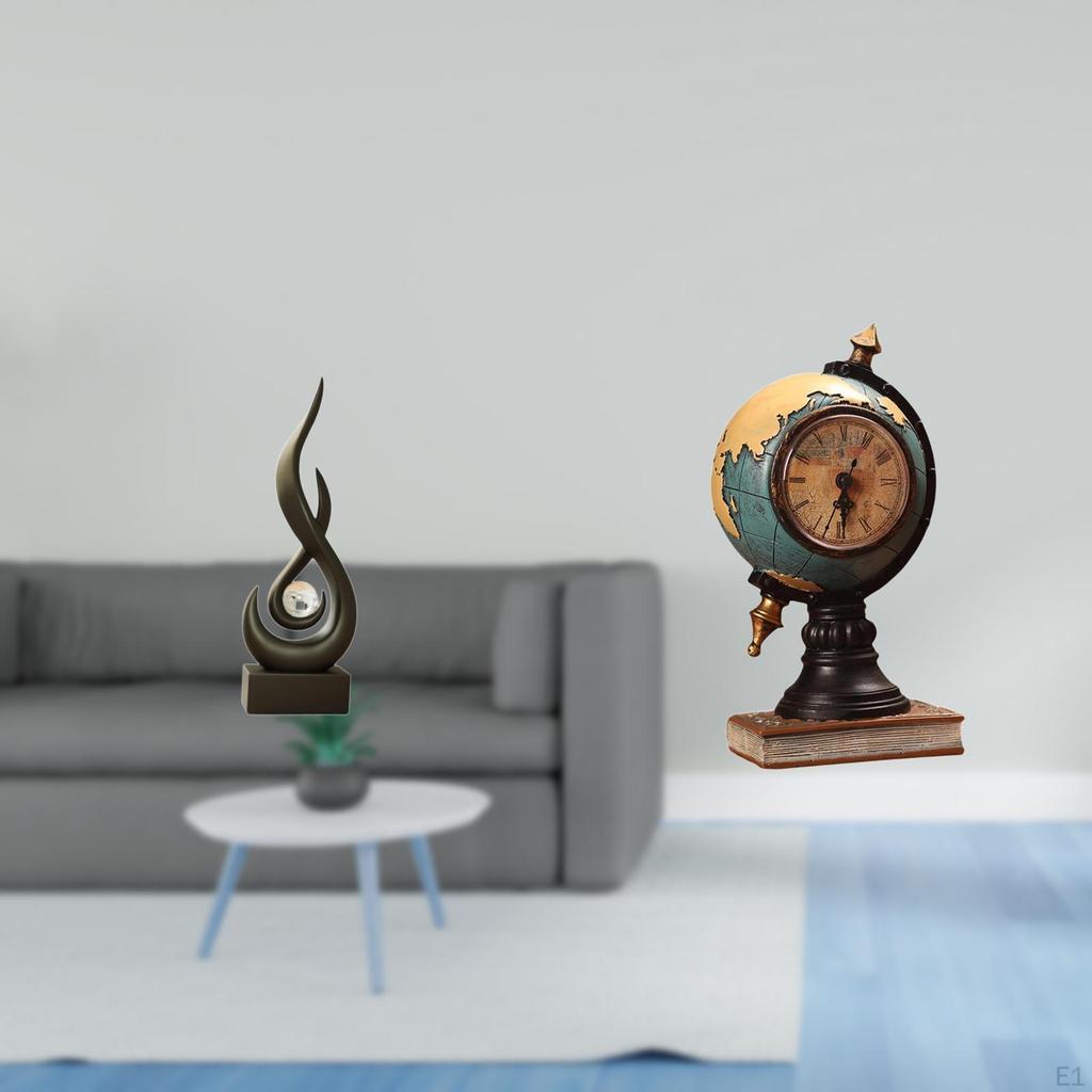 Abstract Globe Fire Statue Resin Flame Figurine Modern Art Sculpture Table Clock Collectible Desk