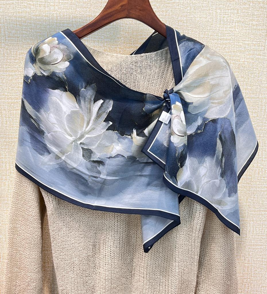 New! Silk Silk Double Crepe Spring And Summer Lotus Flower Language Long Silk Scarf Female Mulberry Silk Streamer Scarf