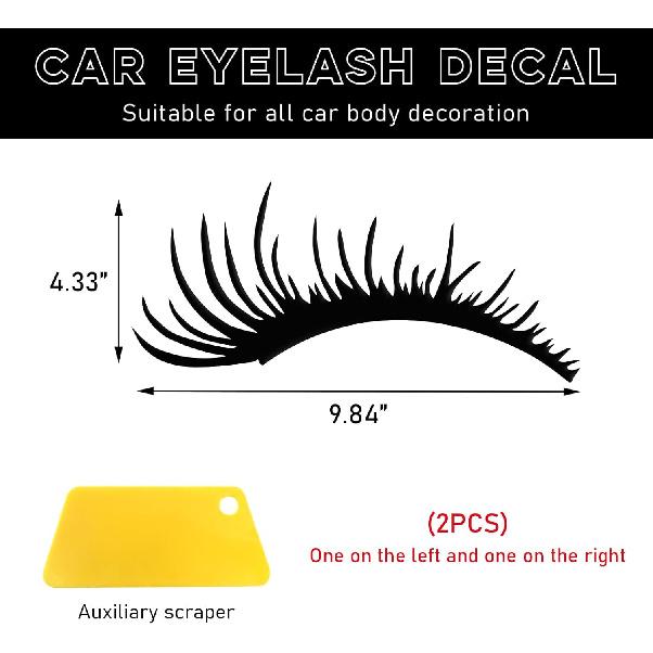 2 PCS Eyelash Decal for Car Headlight, Waterproof Auto Funny Fake Eyelash Sticker for Decoration, Self-Adhesive Sticker for Vehicle Headlamp,