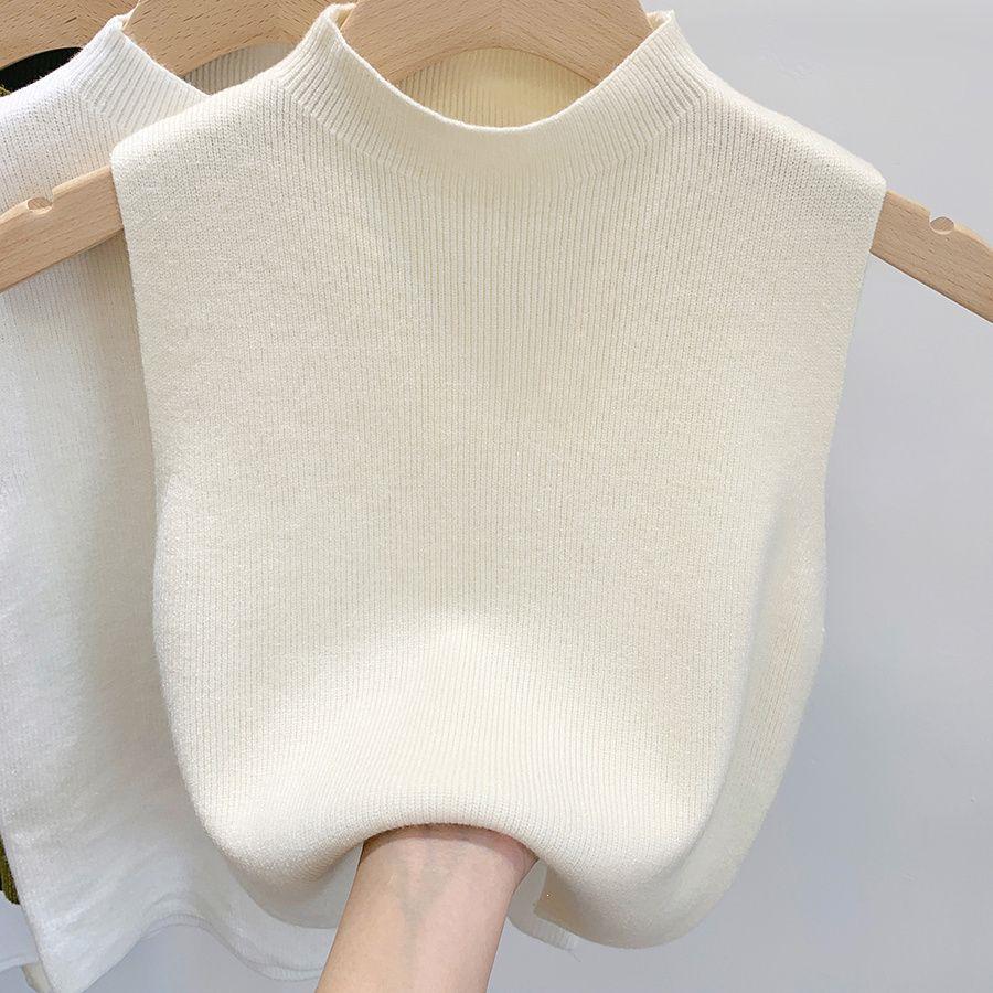 Chic Summer Knitted Sleeveless Vest: Women's Half-High Collar Camisole - Ideal for Inner or Outer Wear.