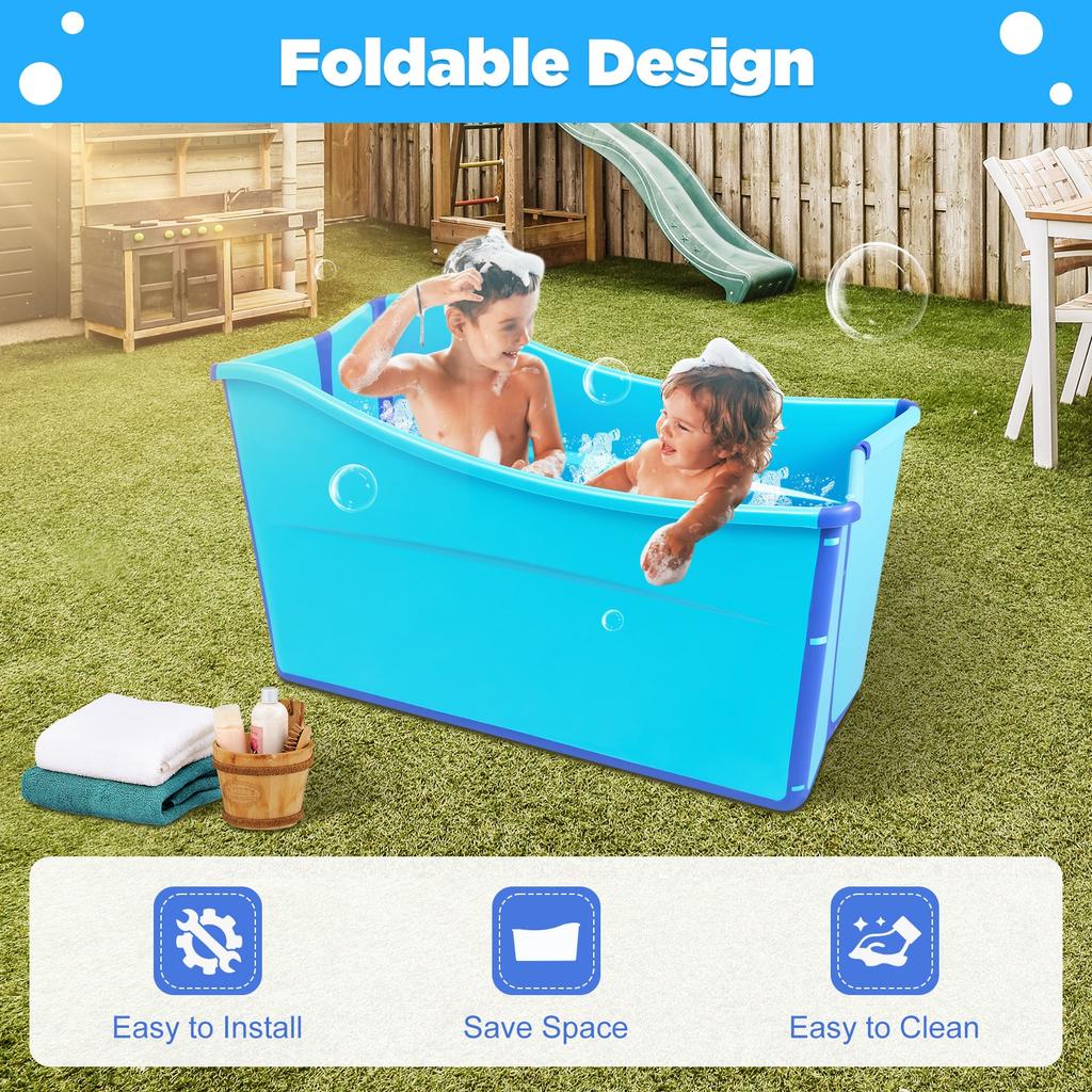Bymaocar Foldable Independent Thick Plastic Bathtub, RV Bathroom Blue Large-size Bathtub for Steam Baths & Children's Swimming