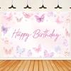 One Butterfly Birthday Banner Background Fabric Polyester Powder Purple Butterfly-themed Party Decoration.