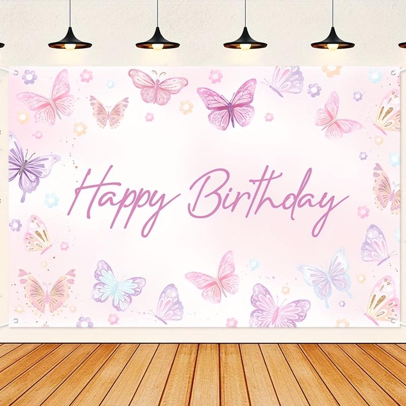 One Butterfly Birthday Banner Background Fabric Polyester Powder Purple Butterfly-themed Party Decoration.
