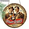2D Flat Aluminum Retro Round Metal Sign Pilsner Urquell Beer Advertisement, Vintage Wall Art Decor with Hanging Rope, Rustic Chic Decoration for Home