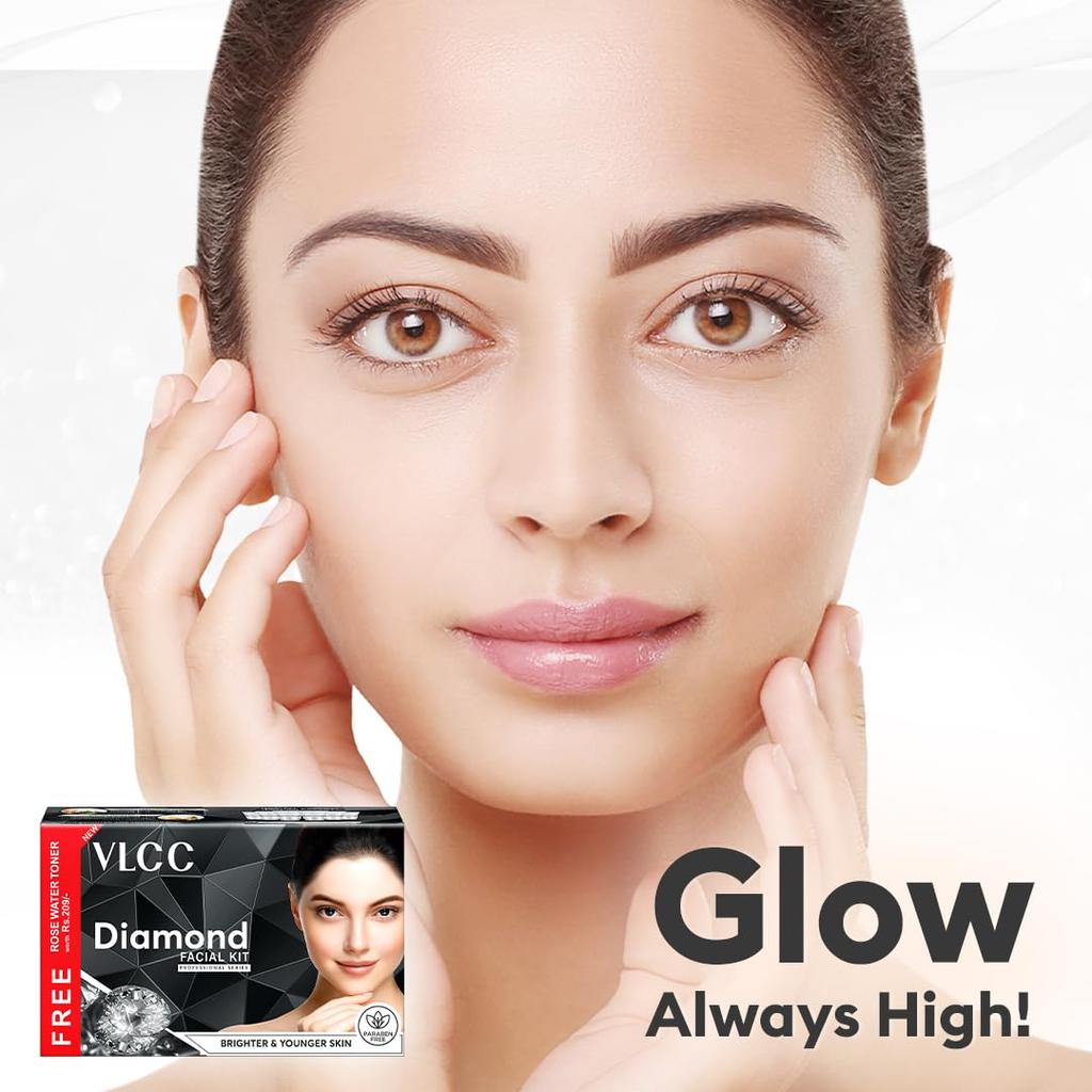VLCC Diamond Facial Kit 300g + Rose Water Toner 100ml At-Home Skin Purifying Facial Pack