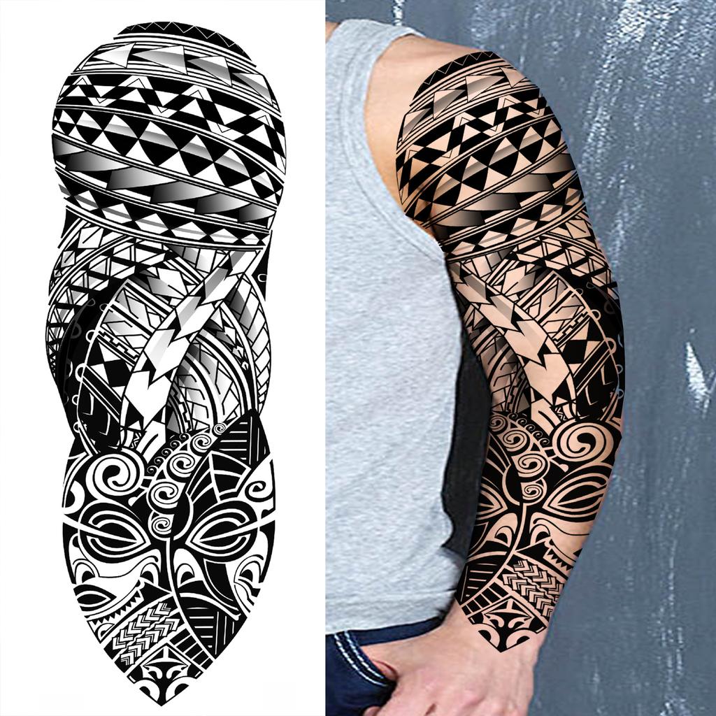 1 Blatt Stammestotem Vollarm Temporäre Tattoos Für Frauen Männer Fake Ärmel Maori Tattoo Aufkleber Körperkunst Zeichnung Oberschenkel Bein Groß