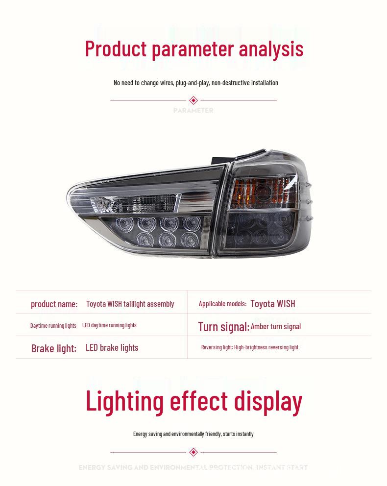 Toyota WISH 2009-2015 LED Taillight Assembly with Daytime Running, Brake, and Fog Lights