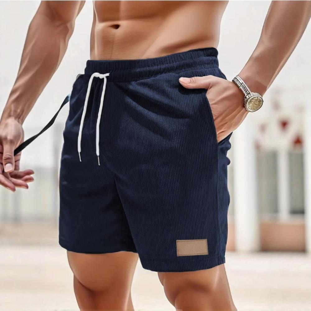 Summer Men's Solid-color Shorts, Lace-up Sport Pants, Corduroy Simple Capri Shorts, Casual Pants