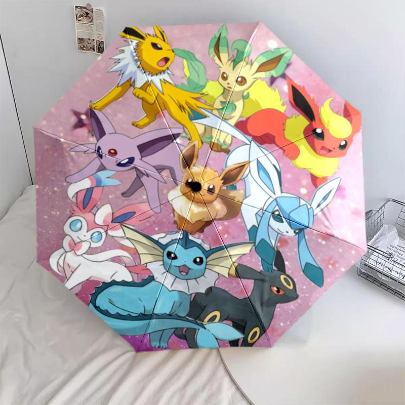 

Cute Eevee pattern, automatic folding umbrella, portable and foldable design, 8 ribs, a Christmas or birthday gift.