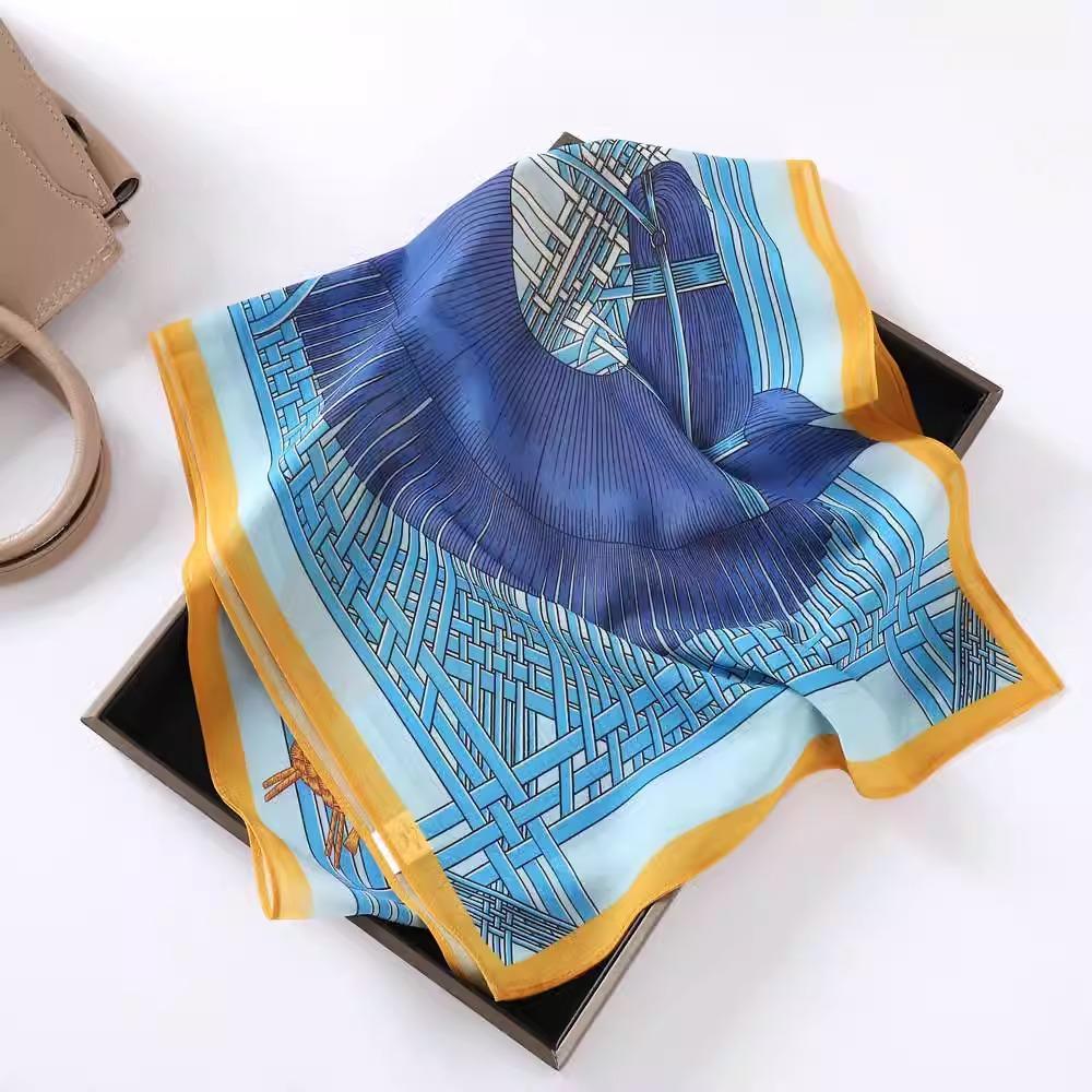 Fashion new long silk scarf women's Korean version line printing simulation silk medium length thin scarf sunscreen shawl
