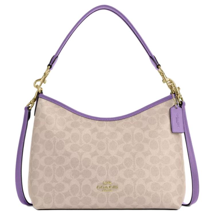 Coach Women's Beige/Purple Laurel 31 Logo Coated Canvas Tote Crossbody Bag Large Bags Cv975-Imy1k