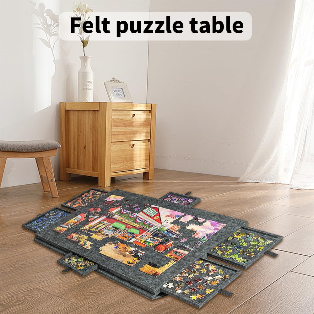 Foldable Puzzle Table with Adjustable Stand & 6 Drawers, 1000 Piece Capacity, Multicolor Grey, 77x52x4.2cm