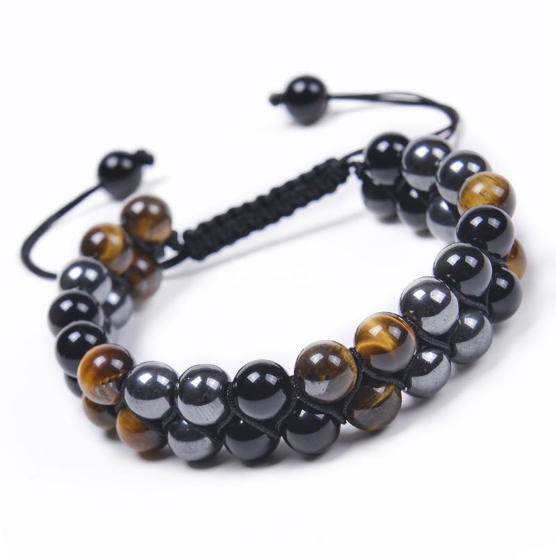 Men's Adjustable Braided Yoga Bracelet with Tiger Eye and Agate Stones