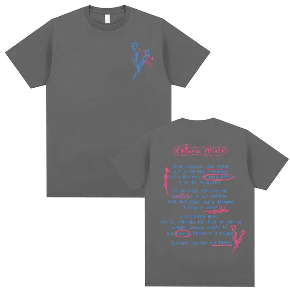 Singer CHIARA OLIVER Album Letters Print Tshirts Men Women Casual Cotton Short Sleeve Top Vintage Style High Street Tshirt
