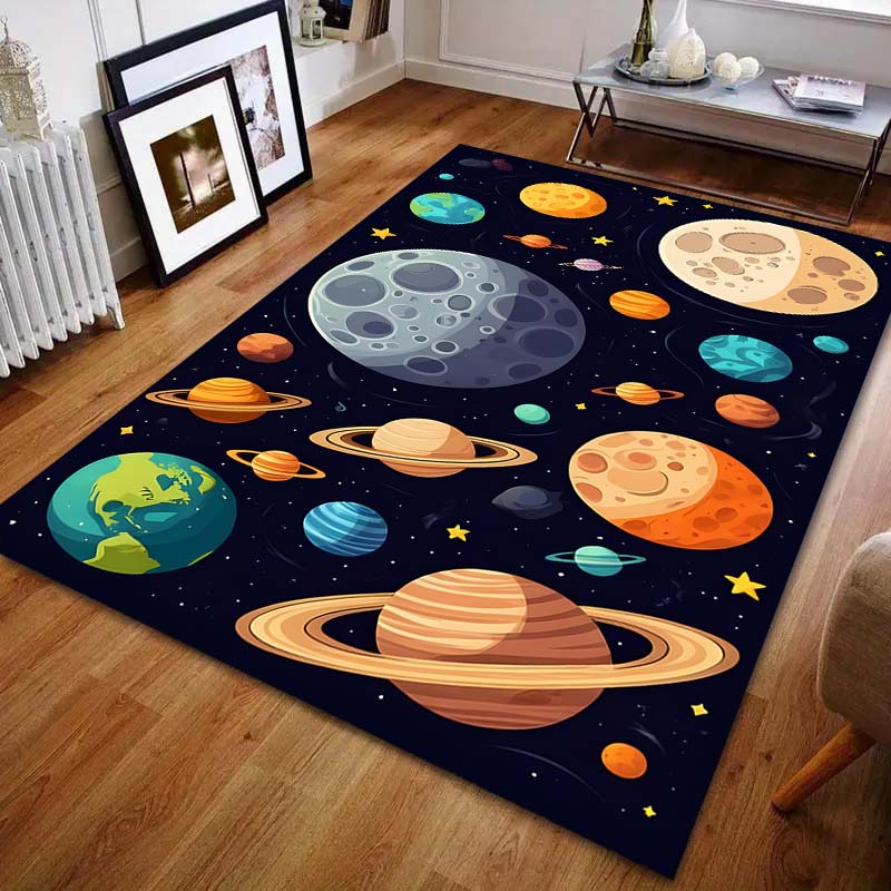 Universe Planet Earth Sun Printed Cartoon Carpet for Bedroom Living Room Bedside Sofa Floor Mat Modern Home Decor Area Rug