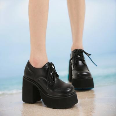 Mode 11cm Ultrahohe Absätze Wasserdichte Plateauschuhe Neue Damenschuhe Übergröße 35-40 Schnürschuhe Dicke Sohle Runde Zehenpartie Einzelne Schuhe Zapatos Mujer