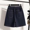 DIMANAF Plus Size 2025 Women Jeans Shorts Elastic Waist Pants Summer Loose Basic High Waist Blue Pants