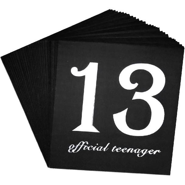 40pcs Black and Silver Official Teenager 13th Birthday Cocktail Napk 13th Birthday Decorations for Boys Girls Party Supplies Disposable Paper
