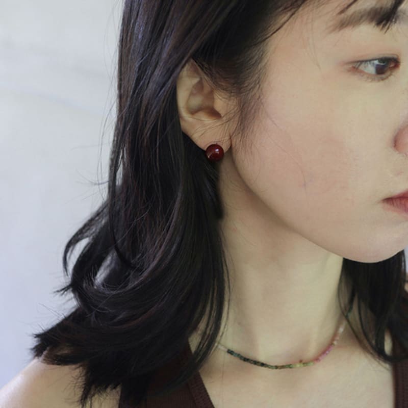 Modernlike Silver 925 Burgundy Coral Piercing Earrings