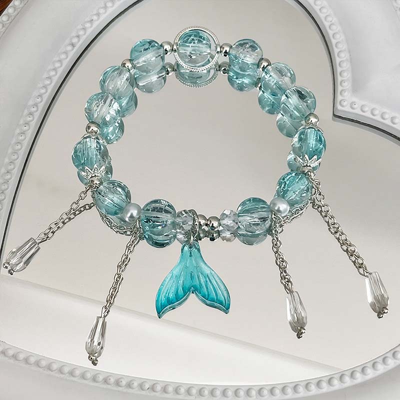 Korean Pink Crystal Fish Tail Pendant Bracelet For Women Elegant Handmade Beaded Tassel Chain Bracelets Jewelry Gifts