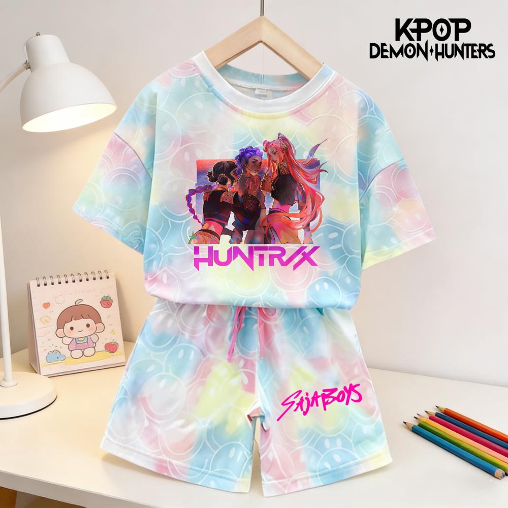Sommar Demonjägare Leende Ansikte Flickor Barn 3D-tryckt Kortärmad T-shirt Tee Topp