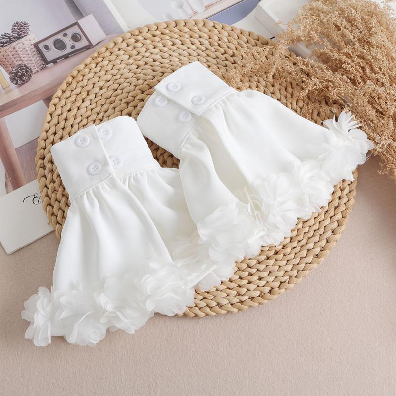 Girls Lace Floral Removable Fake Flare Sleeves Sweater Wrist Warmer Female White Ruffle Horn Cuffs Decoration Accessories
